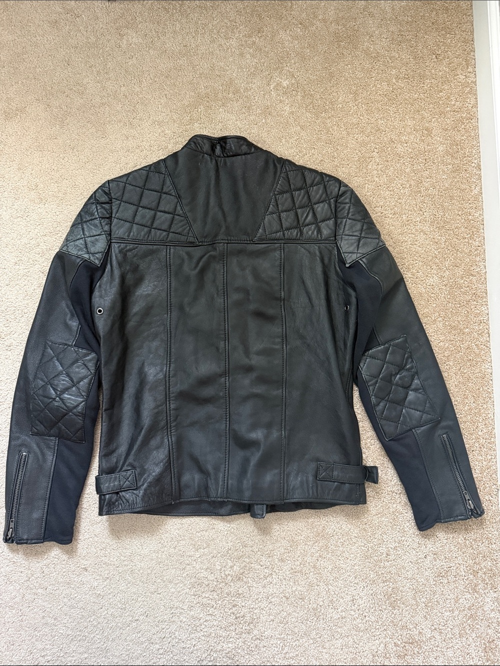 Black Quilted Leather Moto Jacket - Size Large - Picture 4 of 8